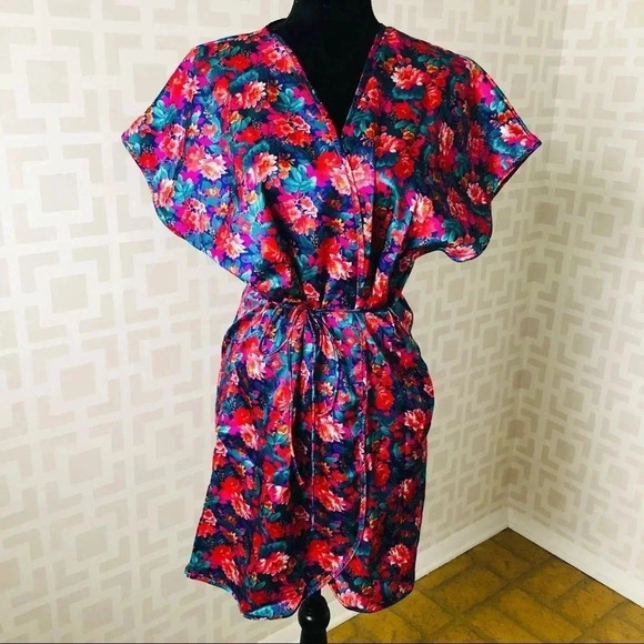 Vintage Floral Wrap Lingerie Nightgown M - Picture 1 of 5